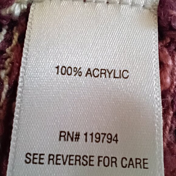 ONE WORLD Women's Open Front Cardigan Medium Acrylic Maroon Boho Zigzag Cozy - Picture 6 of 6